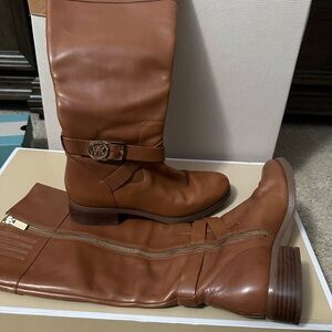Michael Kors Tan Heeled Boots with Classic Equestrian Design